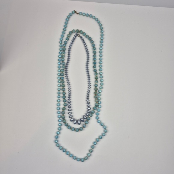 Vtg Beaded Necklace Lot 5pc Blue Green Japan Marked Faux Pearl Velvet Layering - Picture 8 of 16